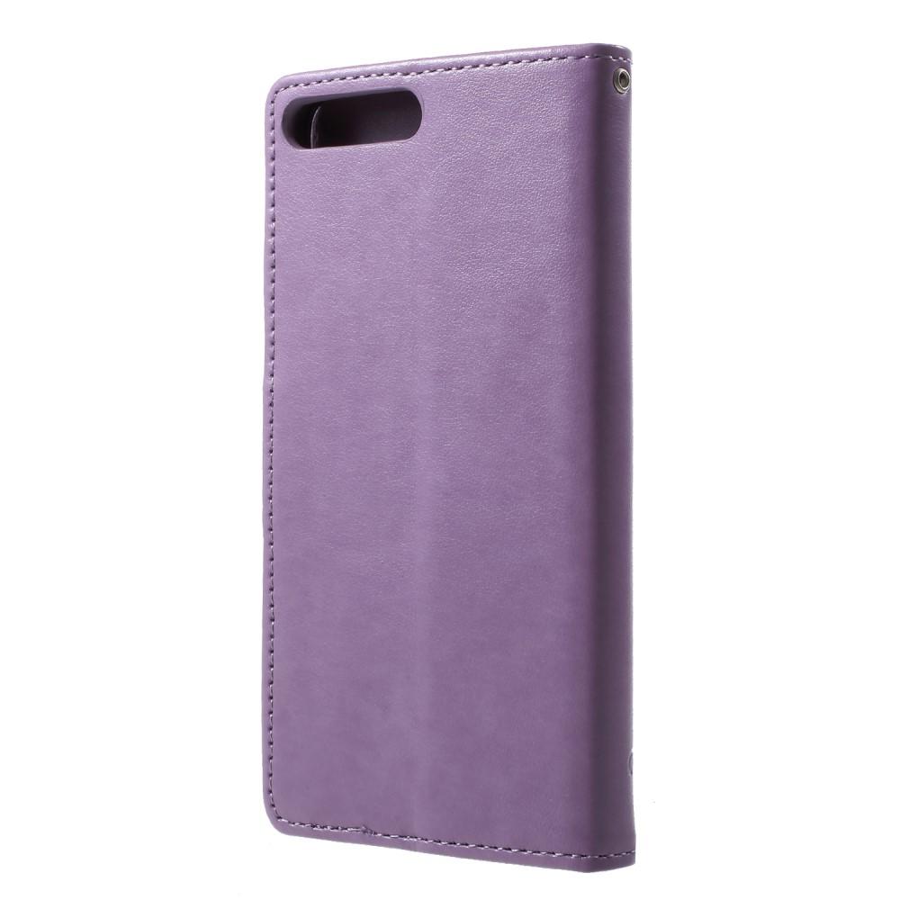 Huawei Y6 2018 Leather Cover Imprinted Butterflies Purple