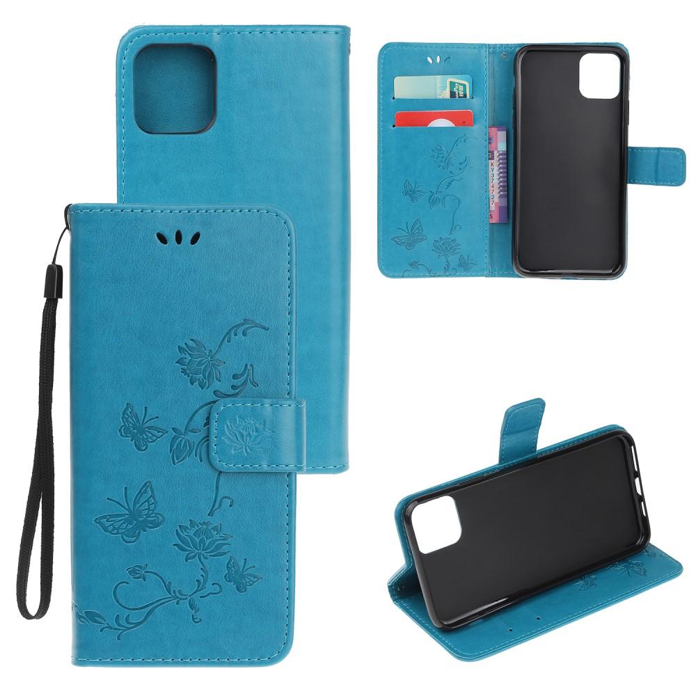 iPhone 11 Leather Cover Imprinted Butterflies Blue