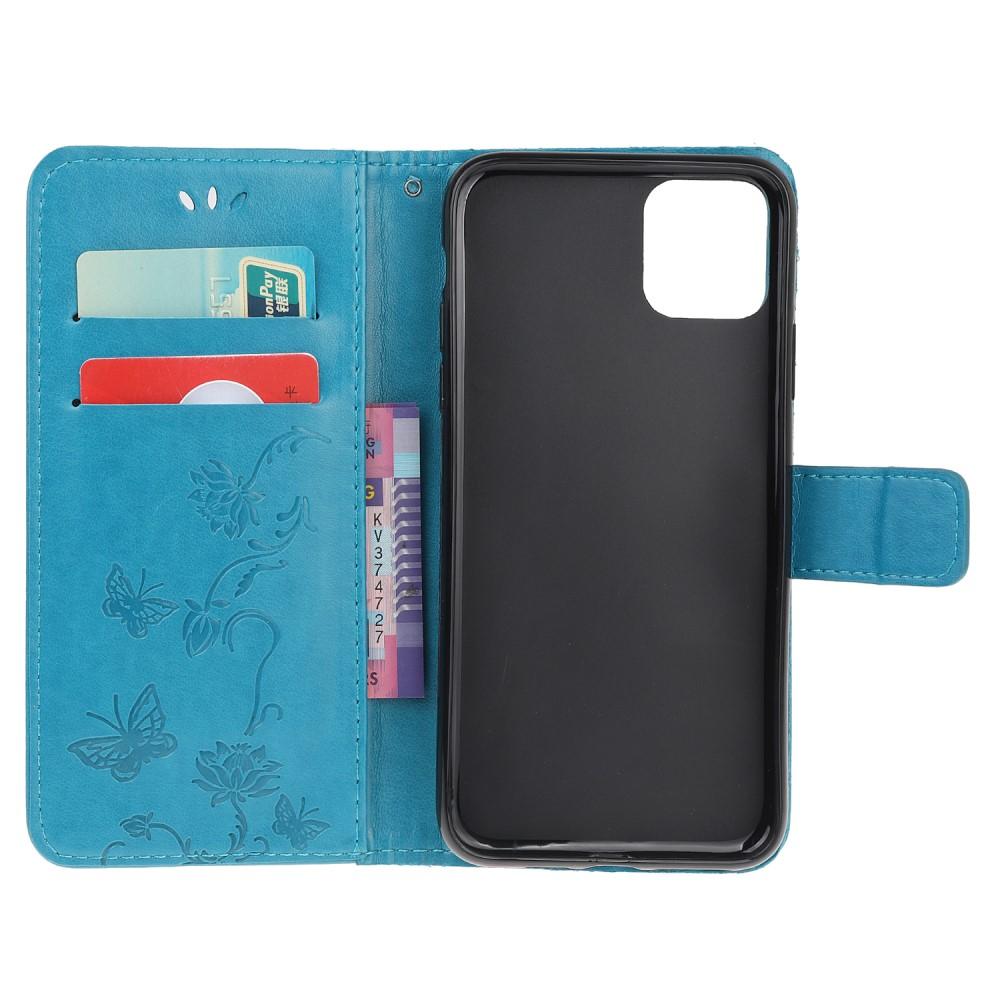 iPhone 11 Leather Cover Imprinted Butterflies Blue