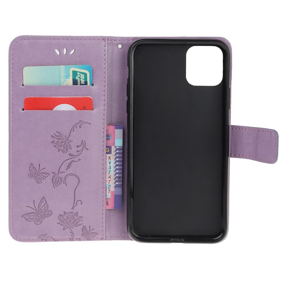 iPhone 11 Leather Cover Imprinted Butterflies Purple