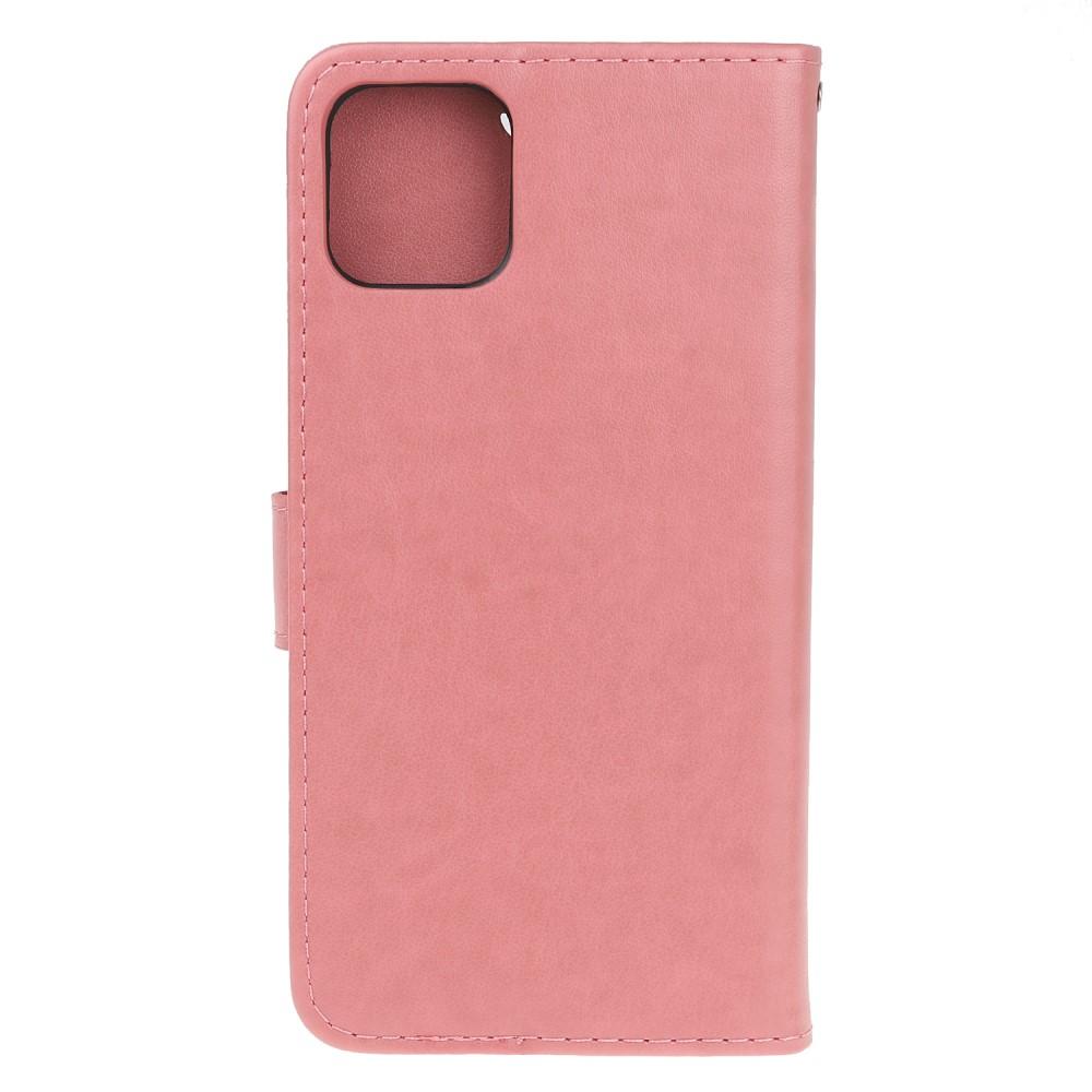 iPhone 11 Leather Cover Imprinted Butterflies Pink