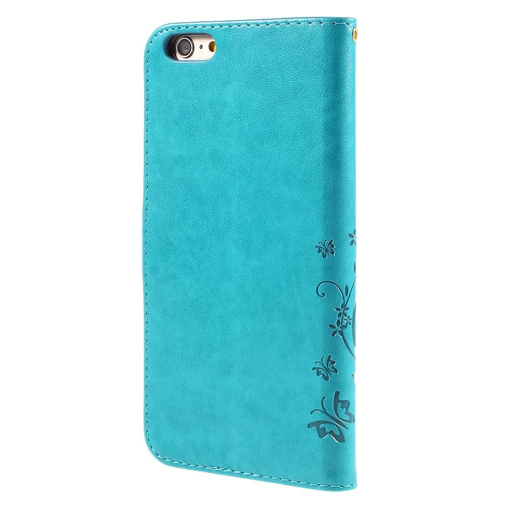 iPhone 6 Plus/6S Plus Leather Cover Imprinted Butterflies Blue