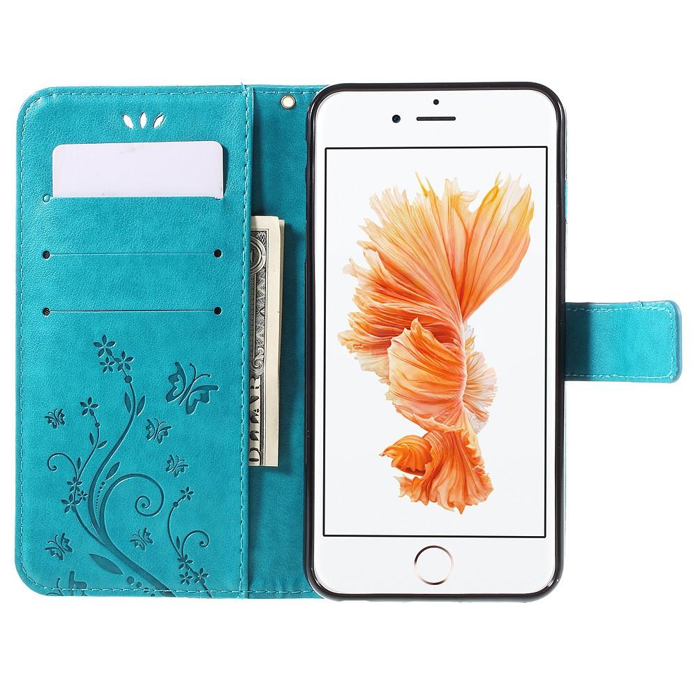 iPhone 6 Plus/6S Plus Leather Cover Imprinted Butterflies Blue