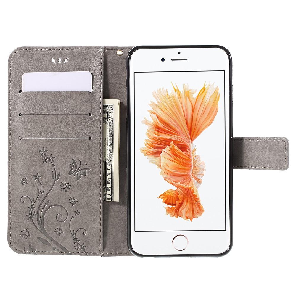 iPhone 6 Plus/6S Plus Leather Cover Imprinted Butterflies Grey