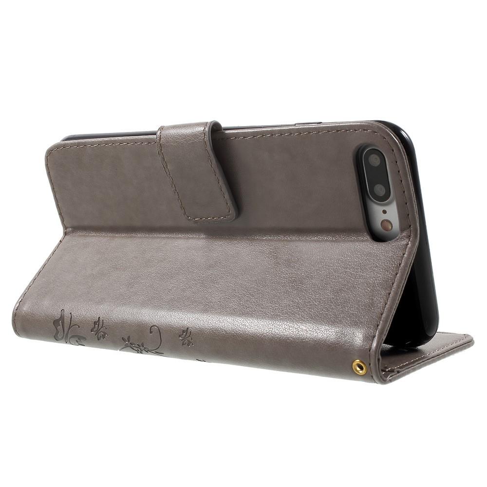 Apple iPhone 7 Plus/iPhone 8 Plus Leather Cover Imprinted Butterflies Grey