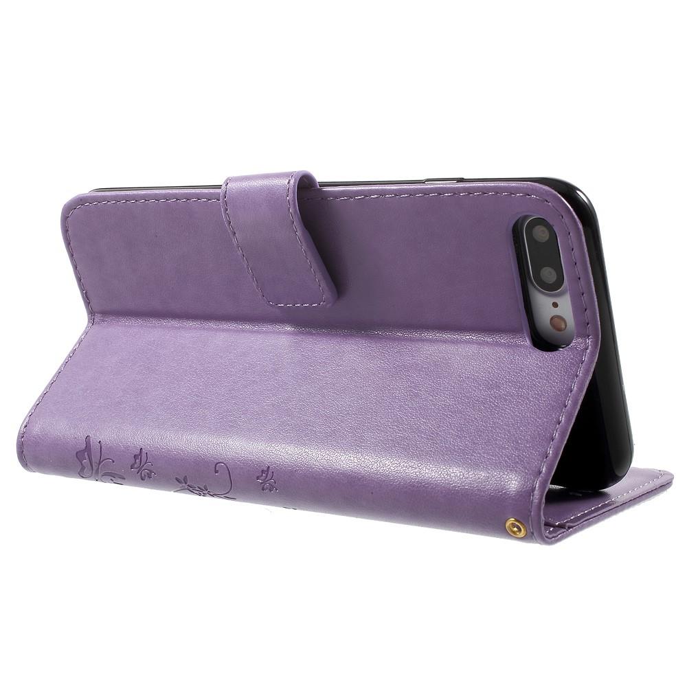 iPhone 7 Plus/8 Plus Leather Cover Imprinted Butterflies Purple