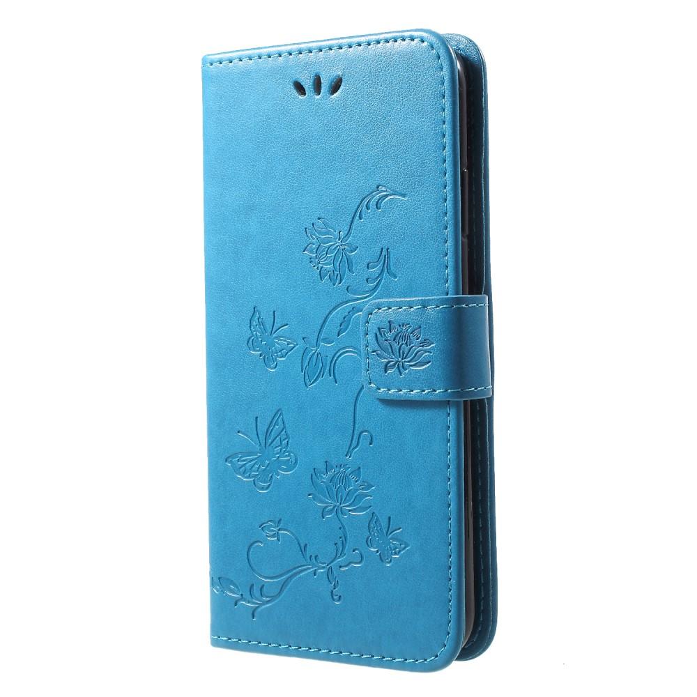 iPhone Xr Leather Cover Imprinted Butterflies Blue