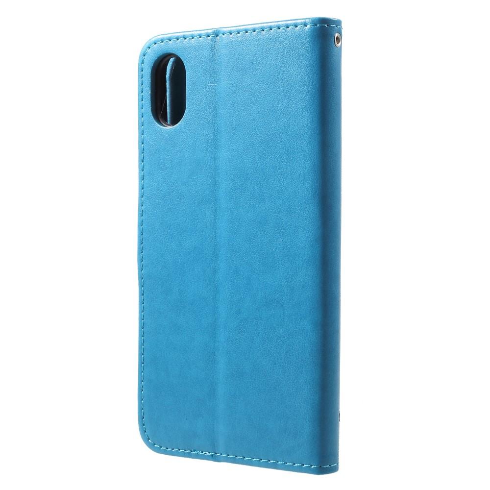 iPhone Xr Leather Cover Imprinted Butterflies Blue