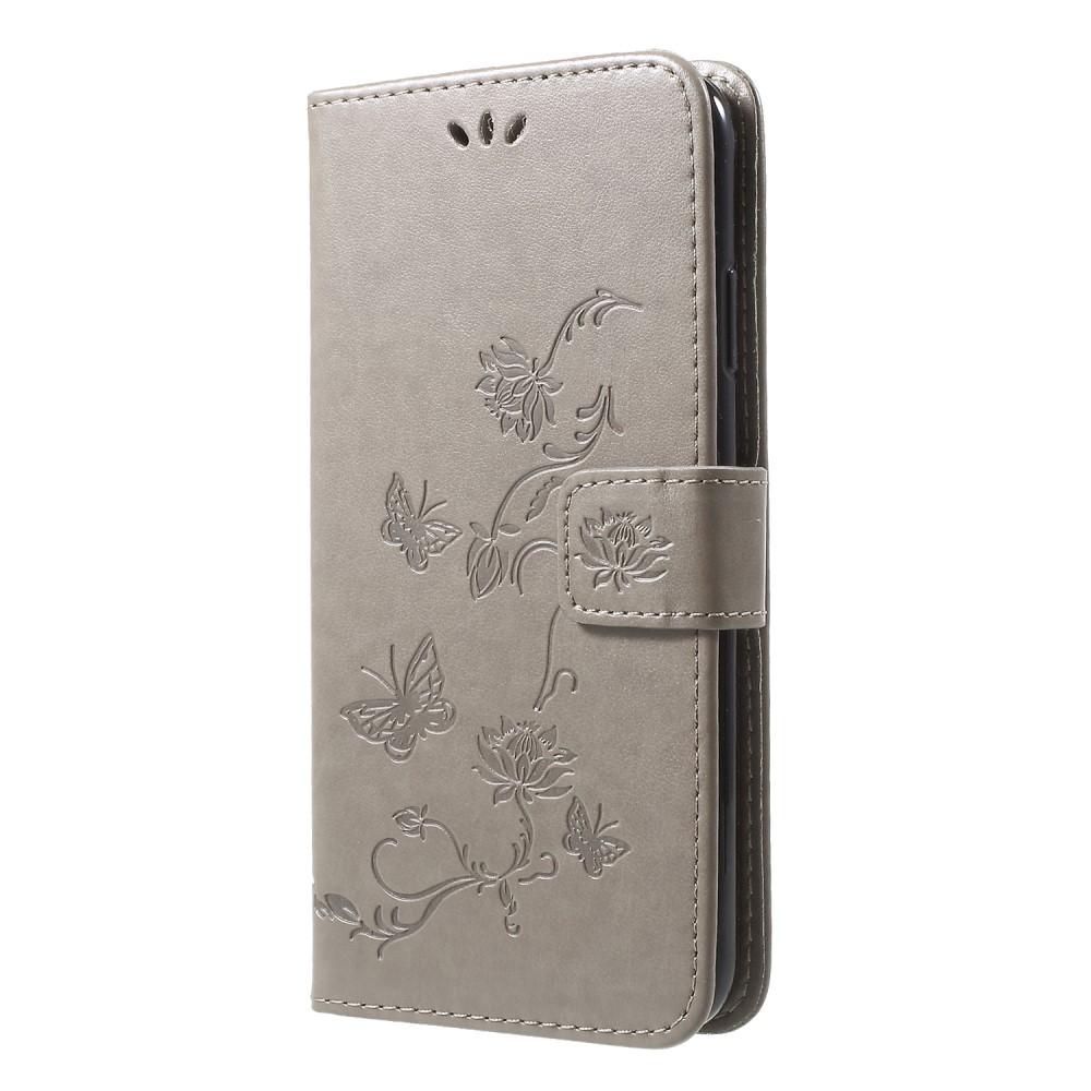 iPhone Xr Leather Cover Imprinted Butterflies Grey
