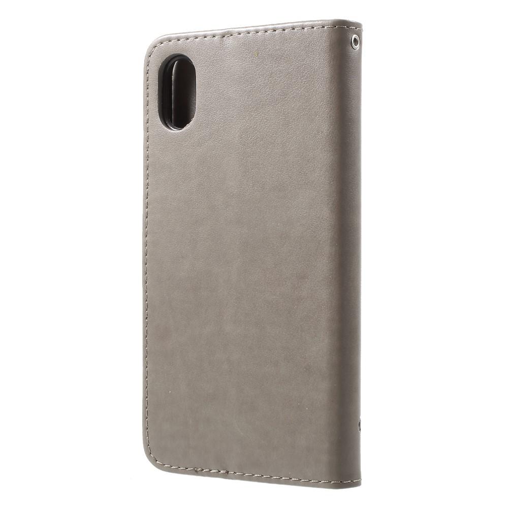 iPhone Xr Leather Cover Imprinted Butterflies Grey