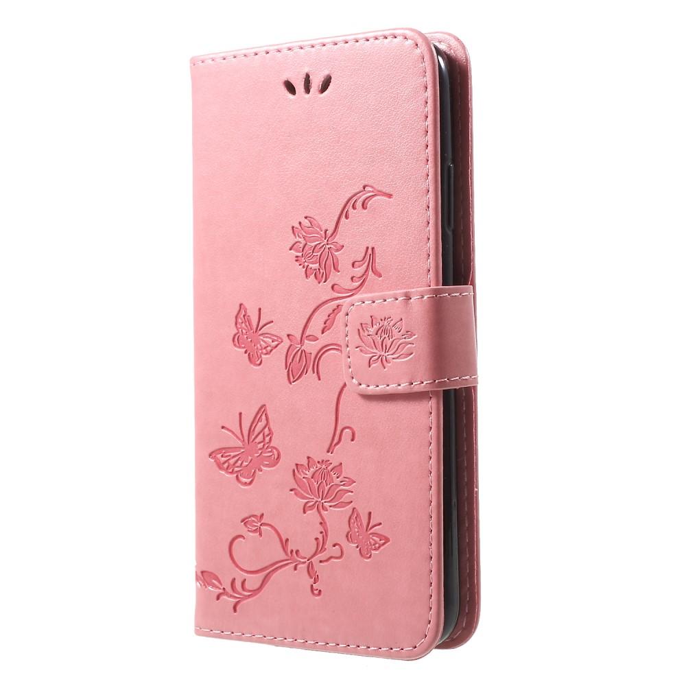 Apple iPhone Xr Leather Cover Imprinted Butterflies Pink