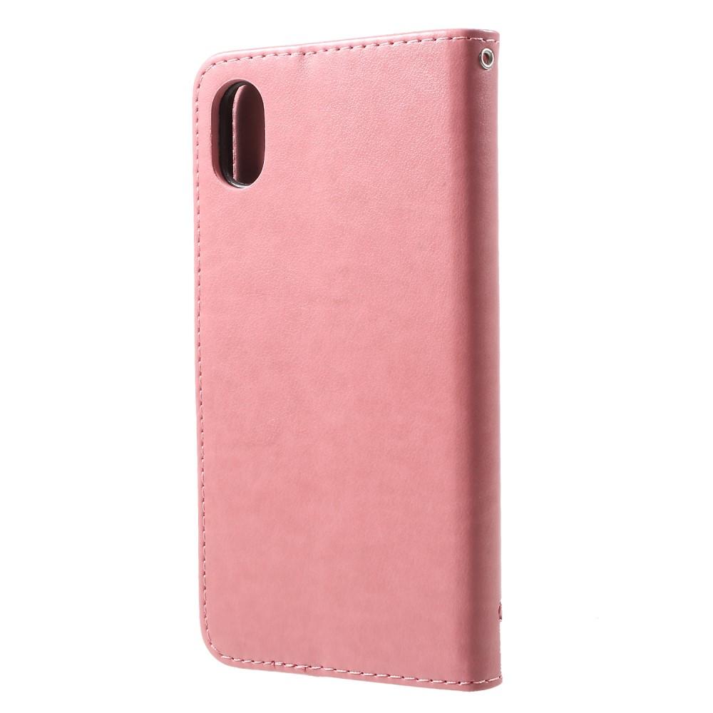 Apple iPhone Xr Leather Cover Imprinted Butterflies Pink