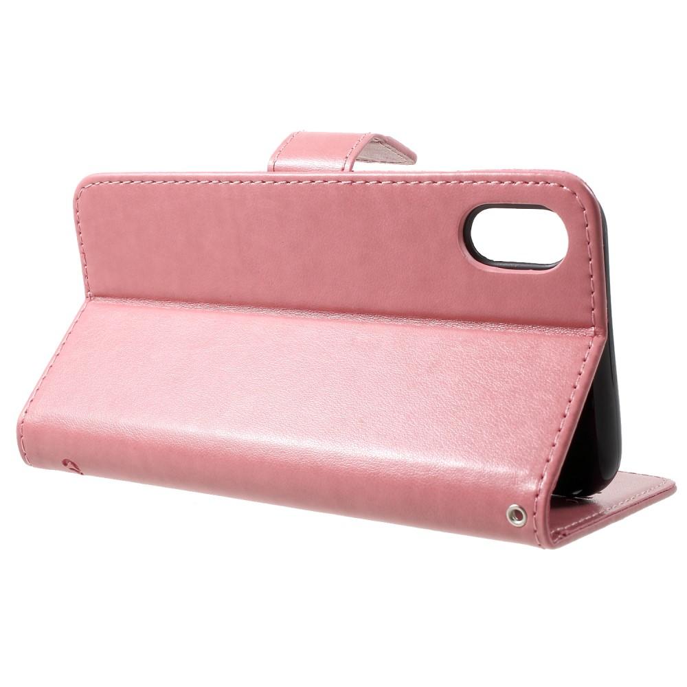 Apple iPhone Xr Leather Cover Imprinted Butterflies Pink