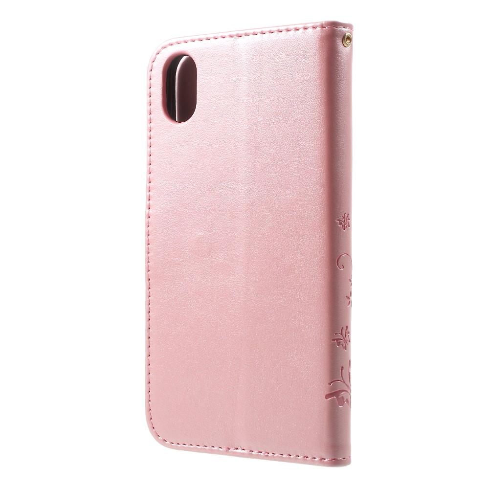 iPhone Xr Leather Cover Imprinted Butterflies Pink