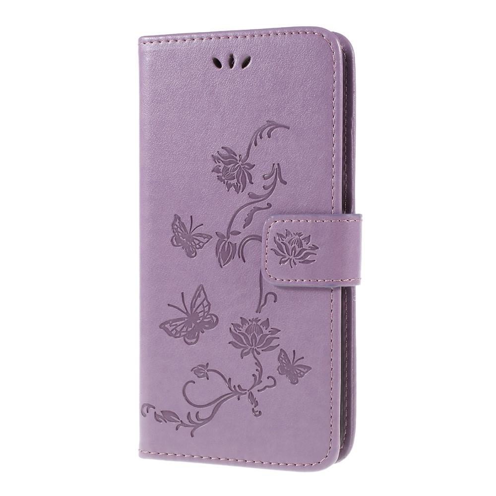 Samsung Galaxy A10 Leather Cover Imprinted Butterflies Purple