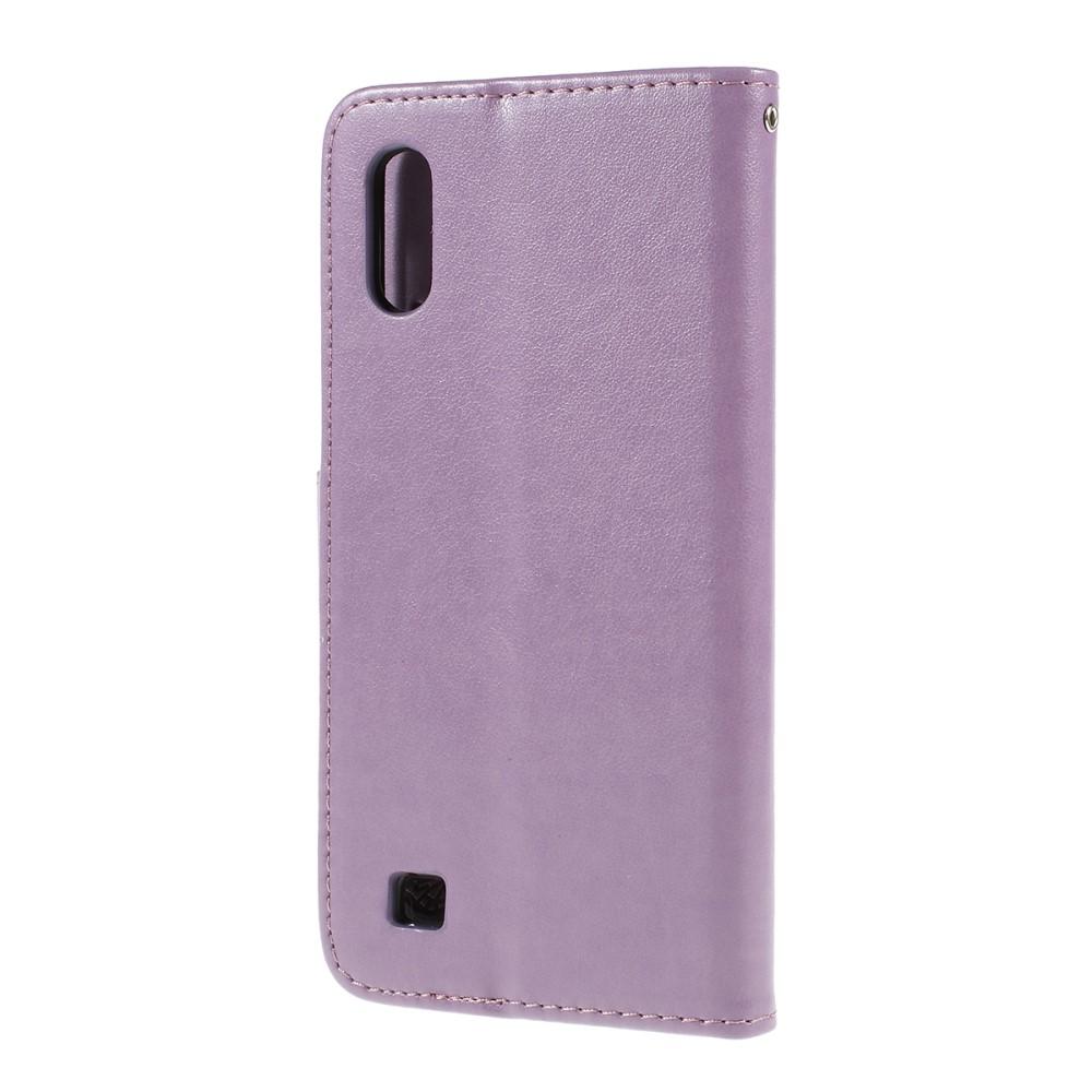 Samsung Galaxy A10 Leather Cover Imprinted Butterflies Purple