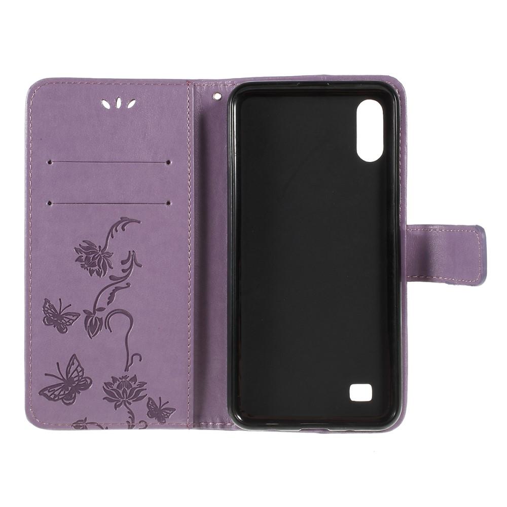 Samsung Galaxy A10 Leather Cover Imprinted Butterflies Purple