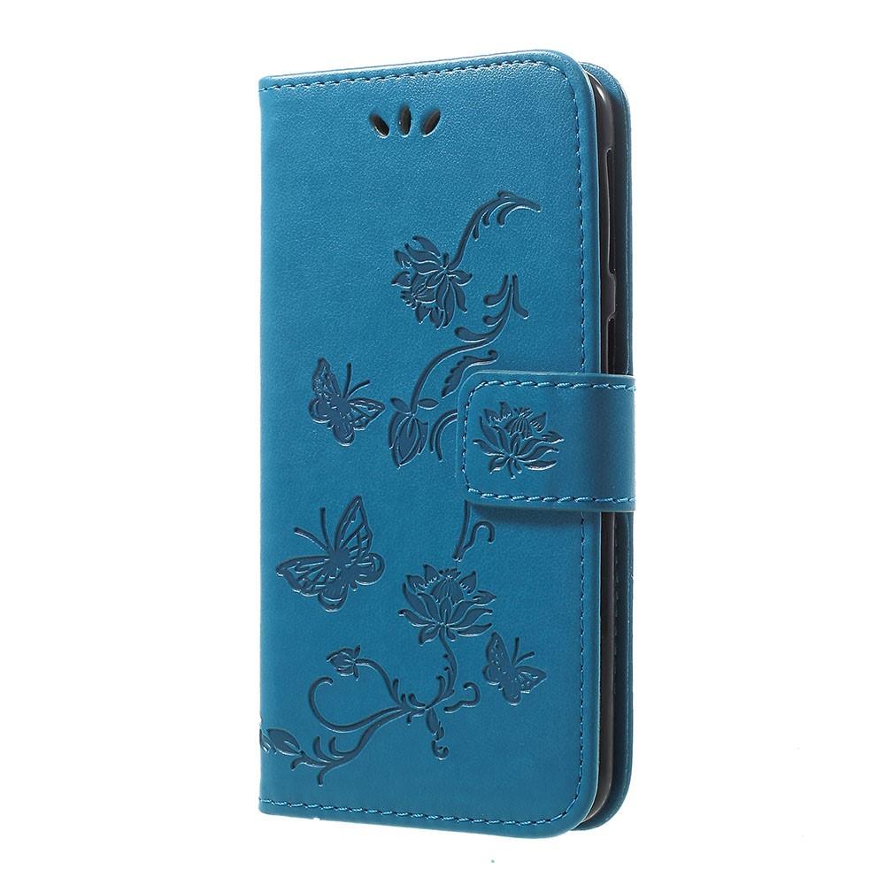 Samsung Galaxy A20e Leather Cover Imprinted Butterflies Blue