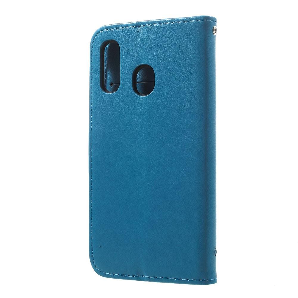 Samsung Galaxy A20e Leather Cover Imprinted Butterflies Blue