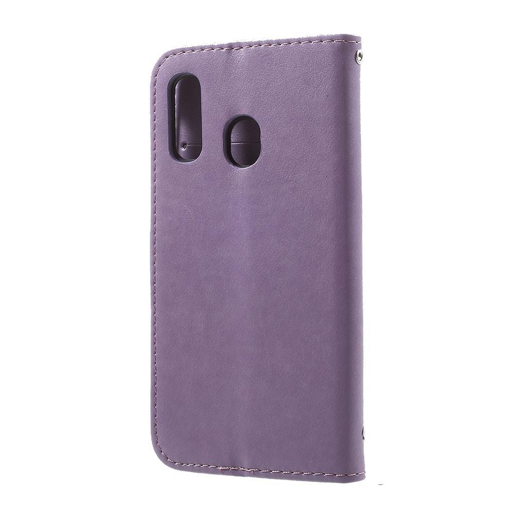 Samsung Galaxy A20e Leather Cover Imprinted Butterflies Purple