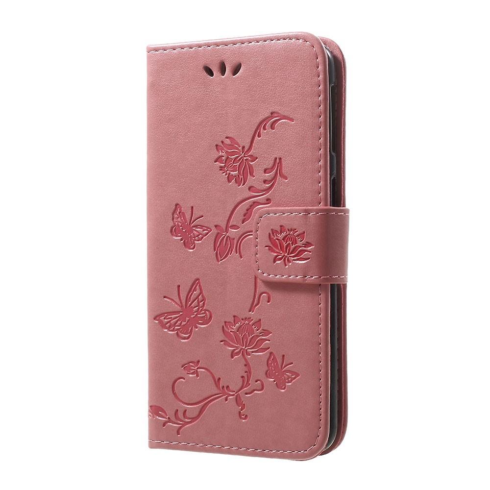 Samsung Galaxy A20e Leather Cover Imprinted Butterflies Pink