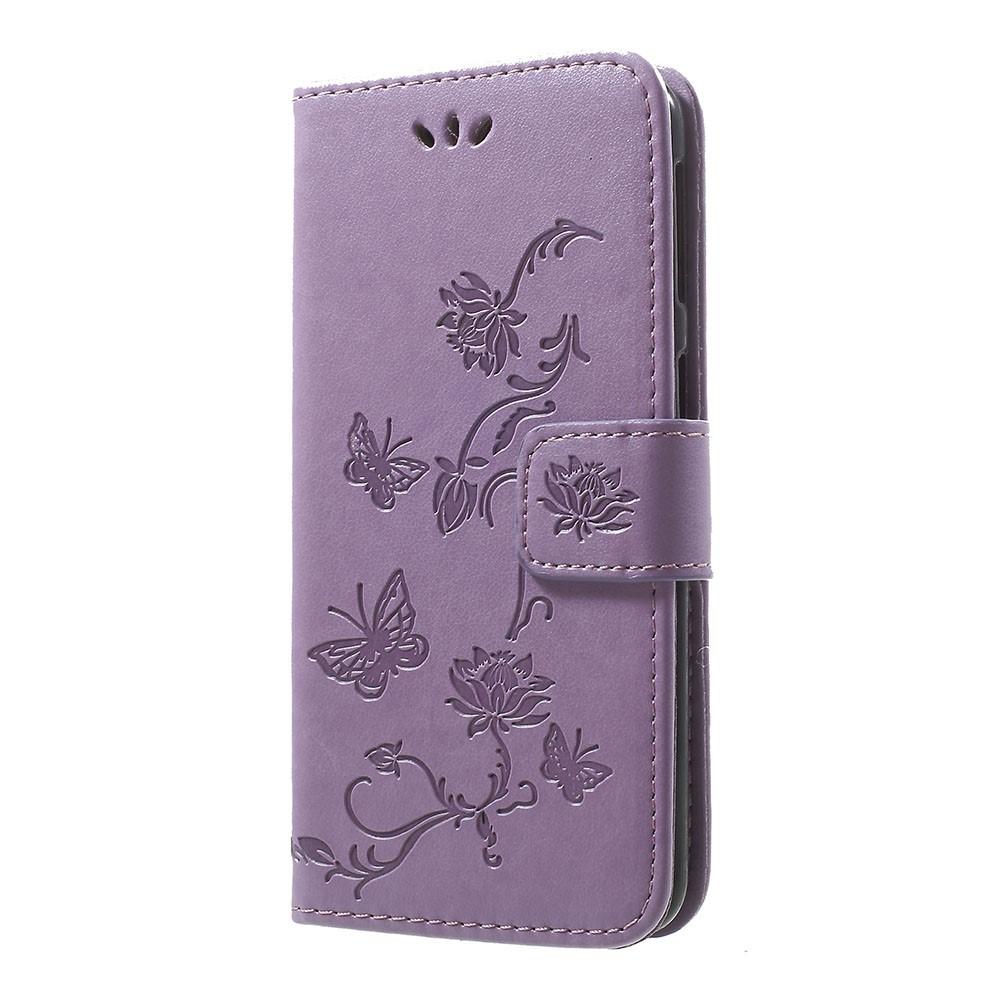 Samsung Galaxy A40 Leather Cover Imprinted Butterflies Purple