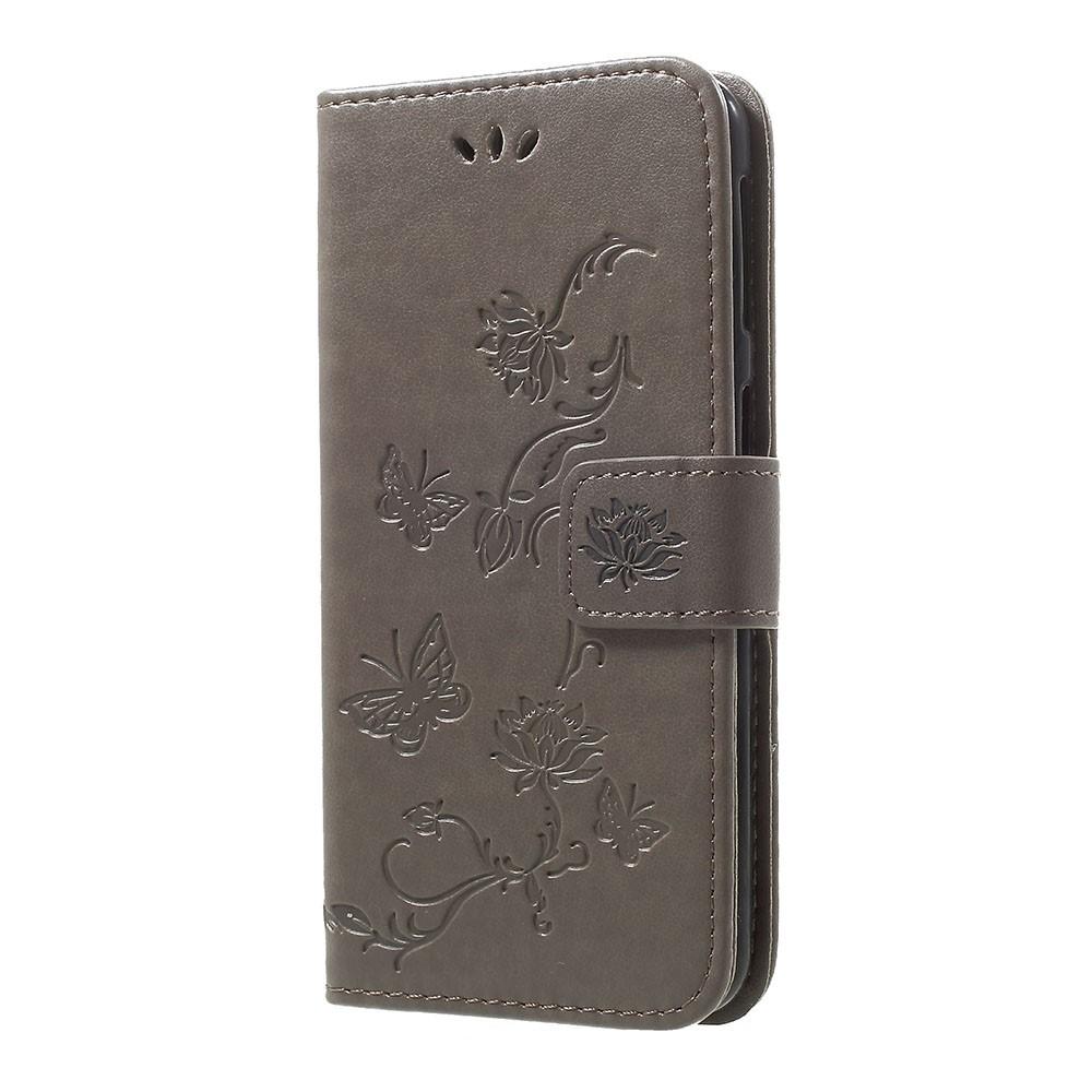 Samsung Galaxy A40 Leather Cover Imprinted Butterflies Grey