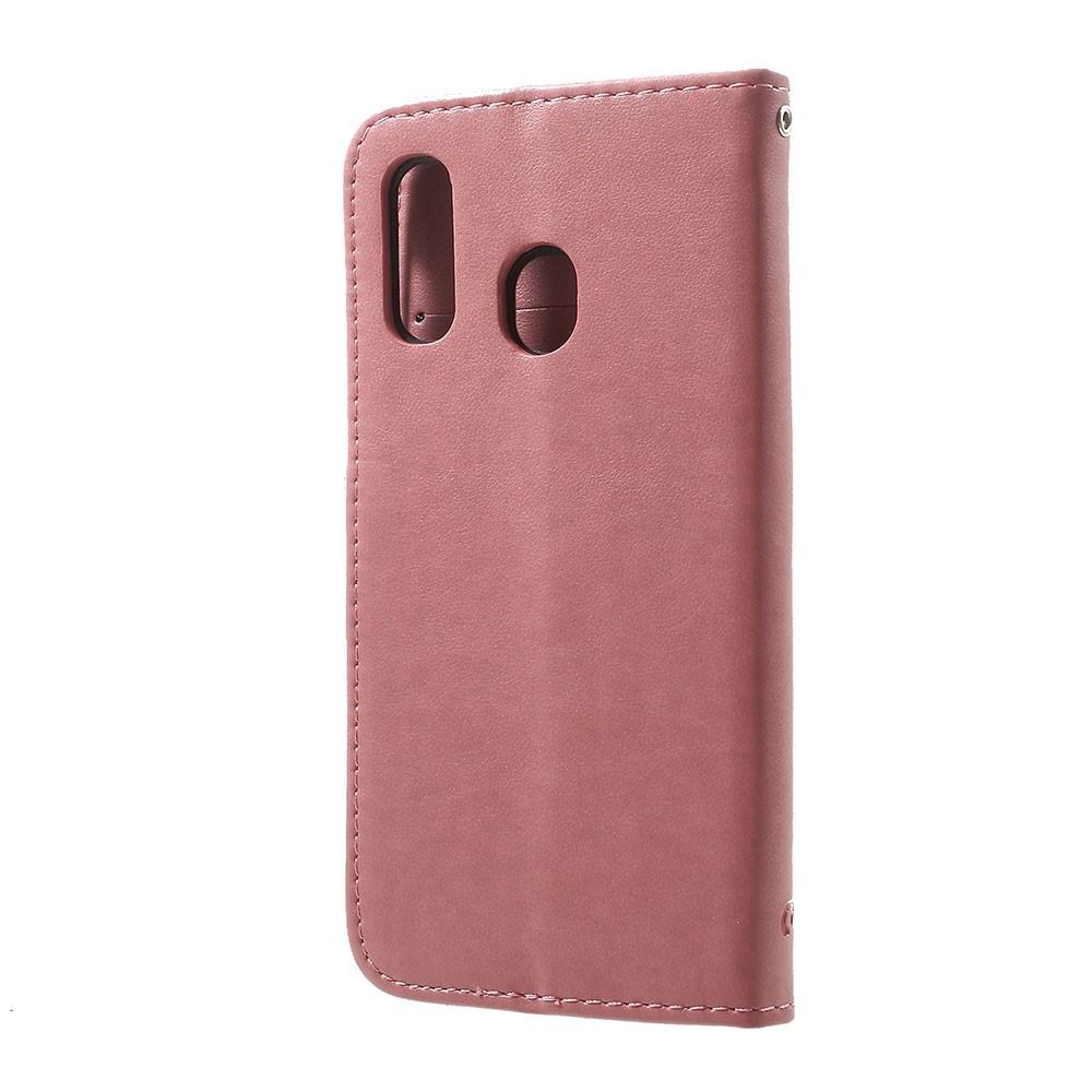 Samsung Galaxy A40 Leather Cover Imprinted Butterflies Pink
