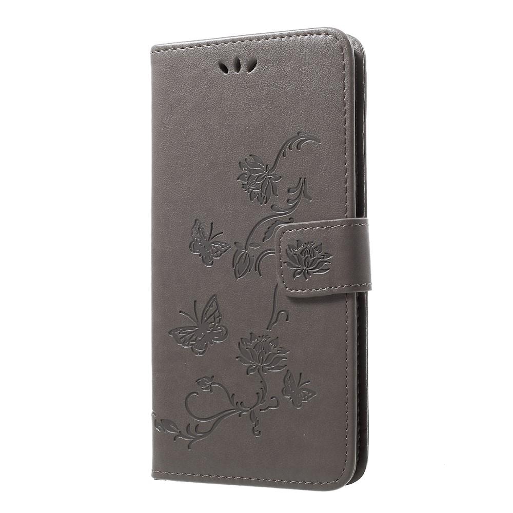 Samsung Galaxy A50 Leather Cover Imprinted Butterflies Grey