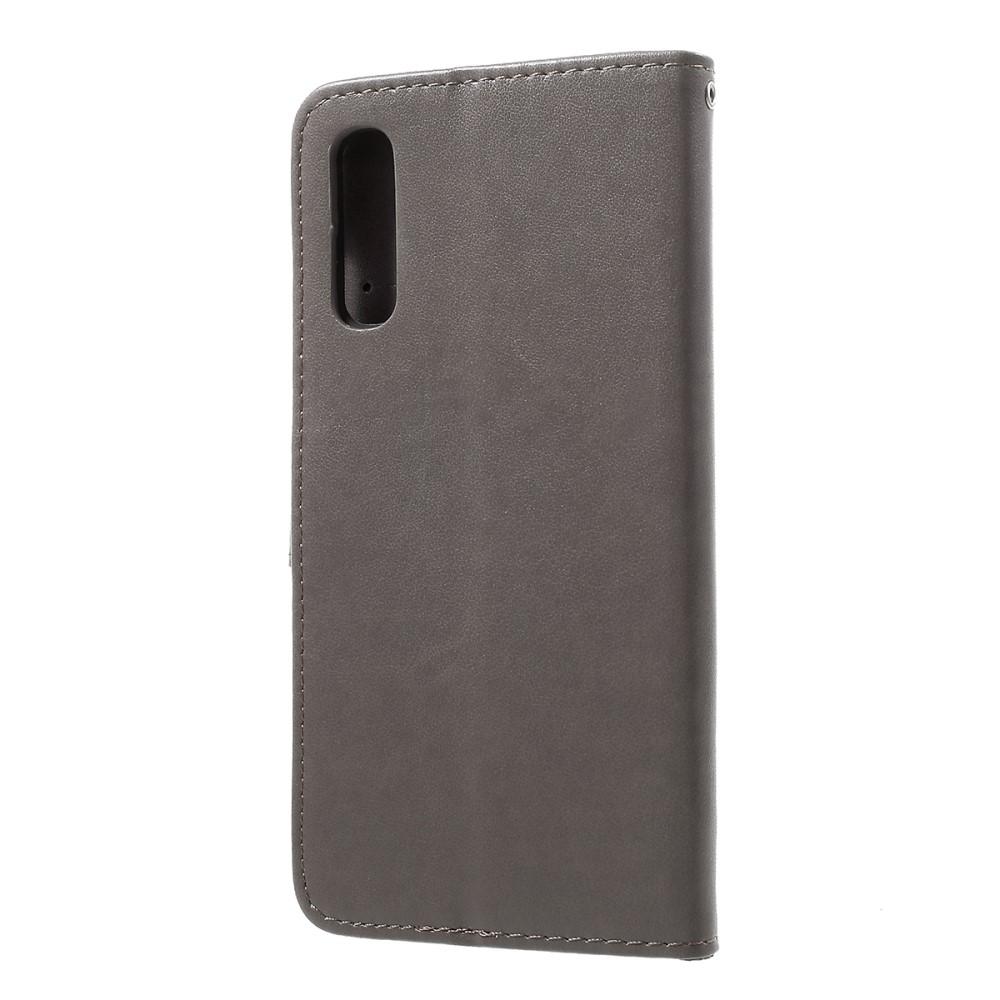 Samsung Galaxy A50 Leather Cover Imprinted Butterflies Grey