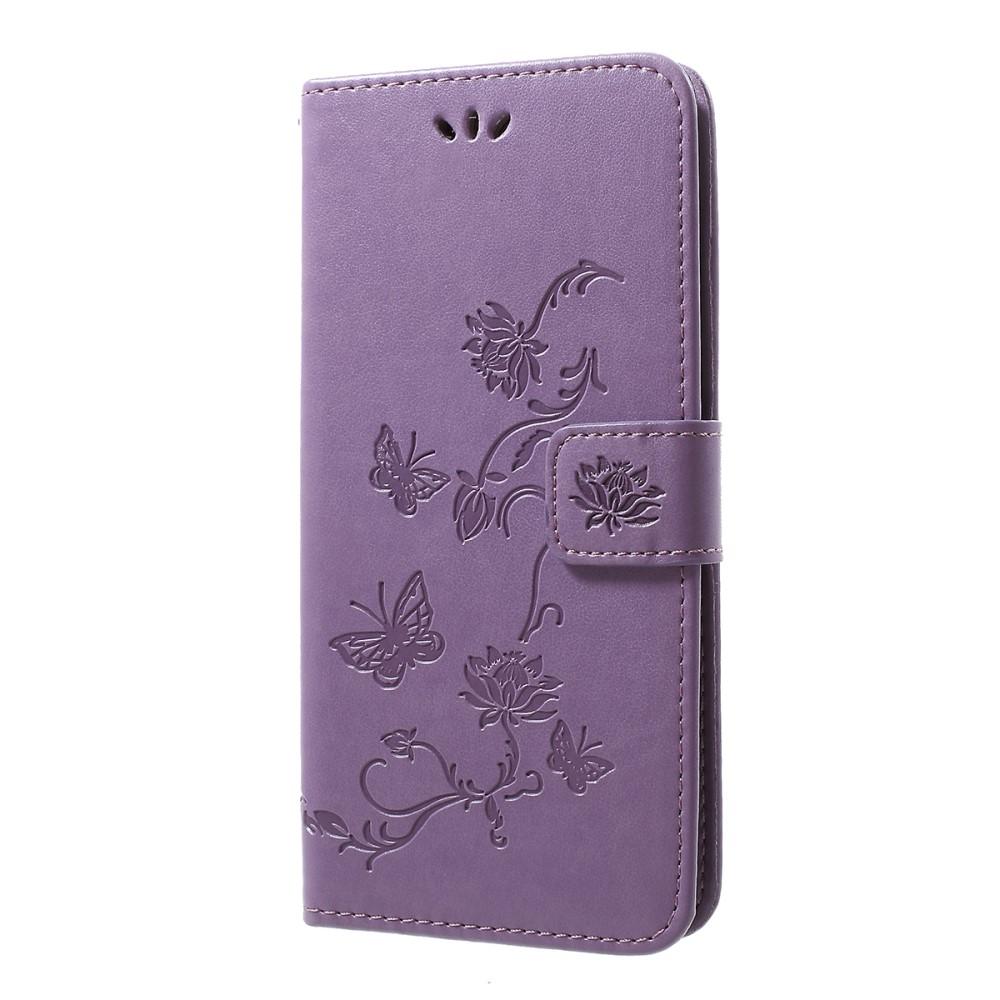 Samsung Galaxy A50 Leather Cover Imprinted Butterflies Purple