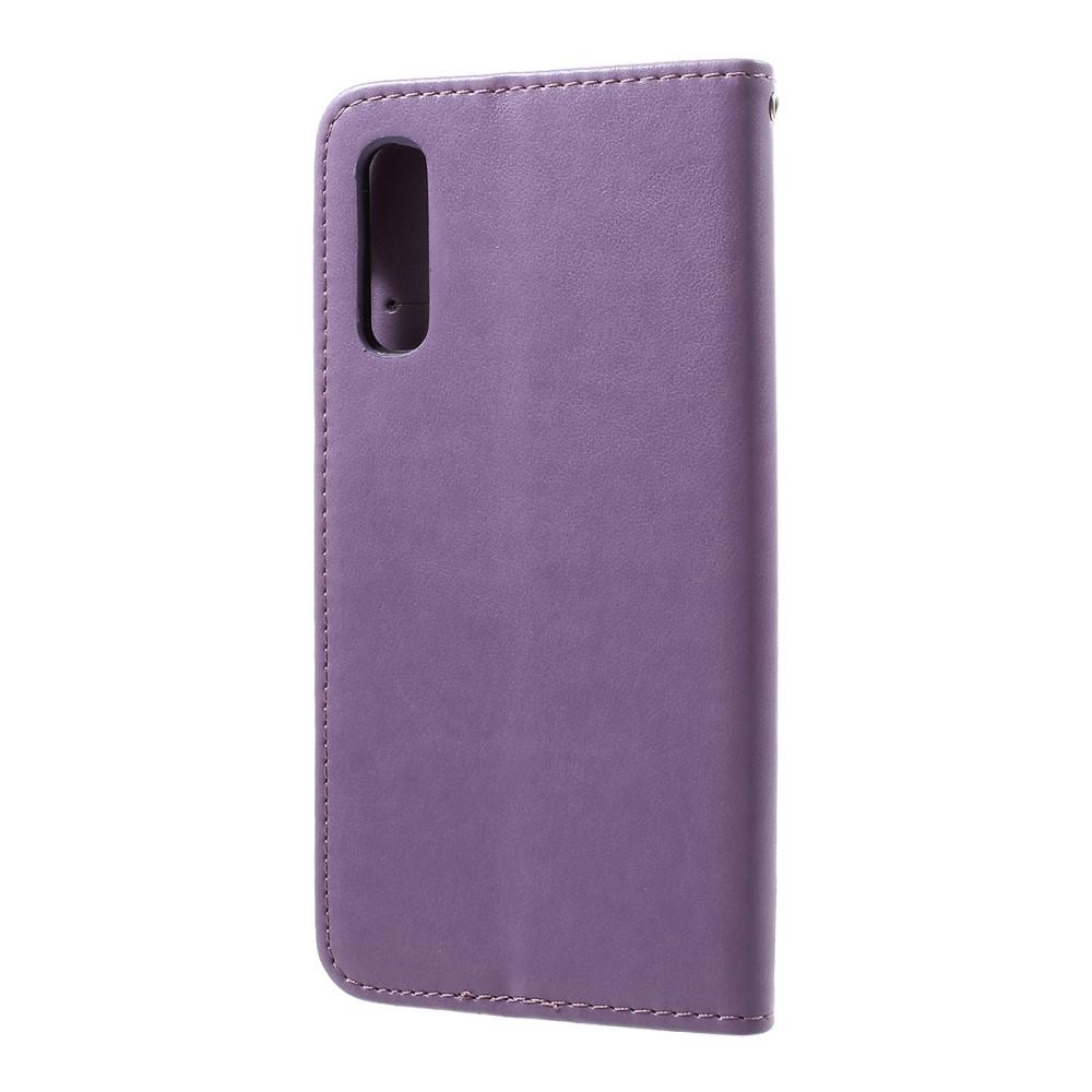 Samsung Galaxy A50 Leather Cover Imprinted Butterflies Purple