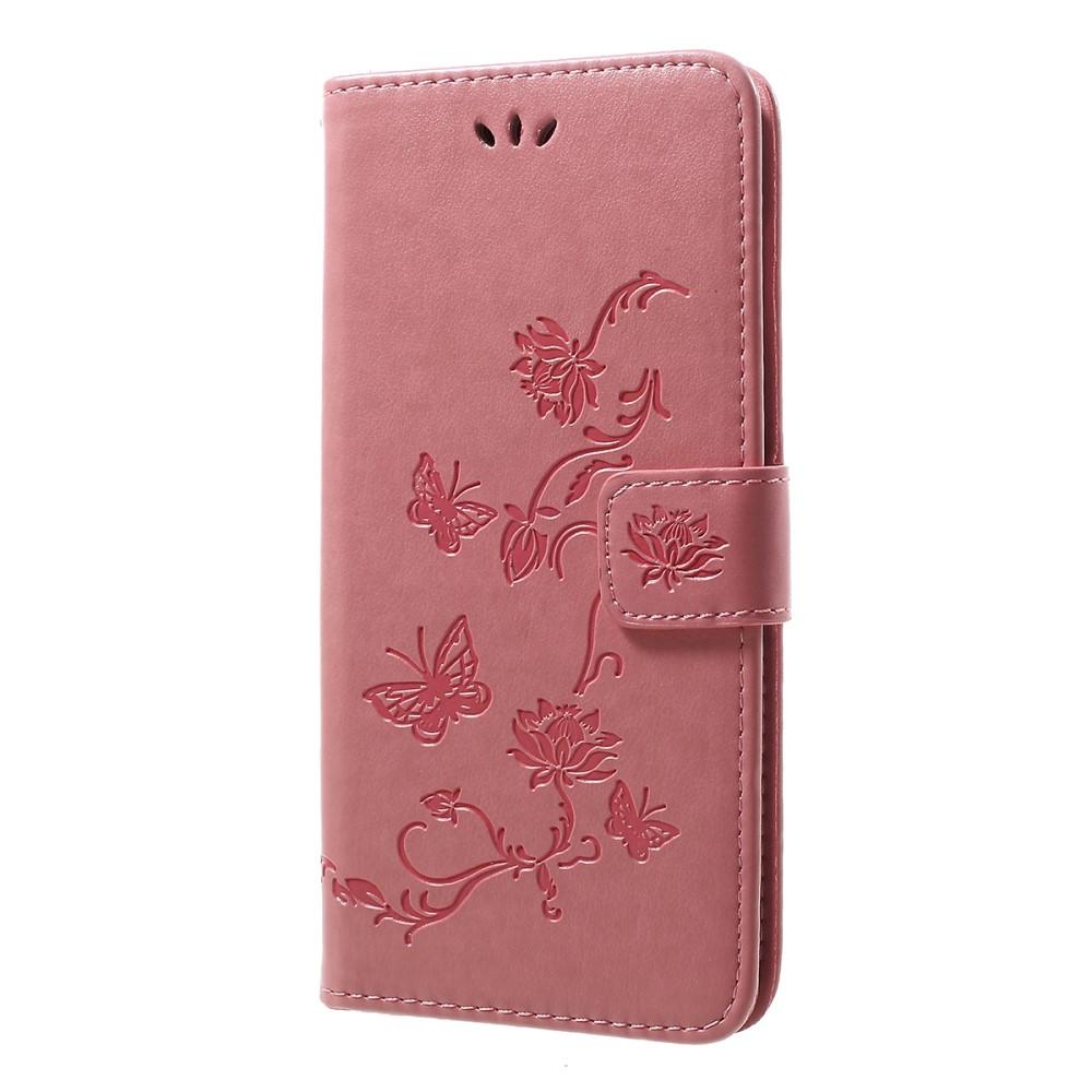 Samsung Galaxy A50 Leather Cover Imprinted Butterflies Pink