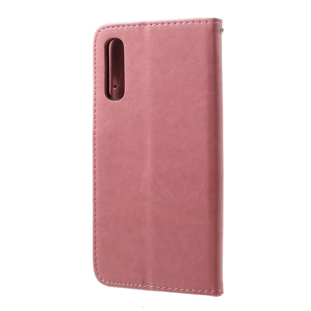 Samsung Galaxy A50 Leather Cover Imprinted Butterflies Pink