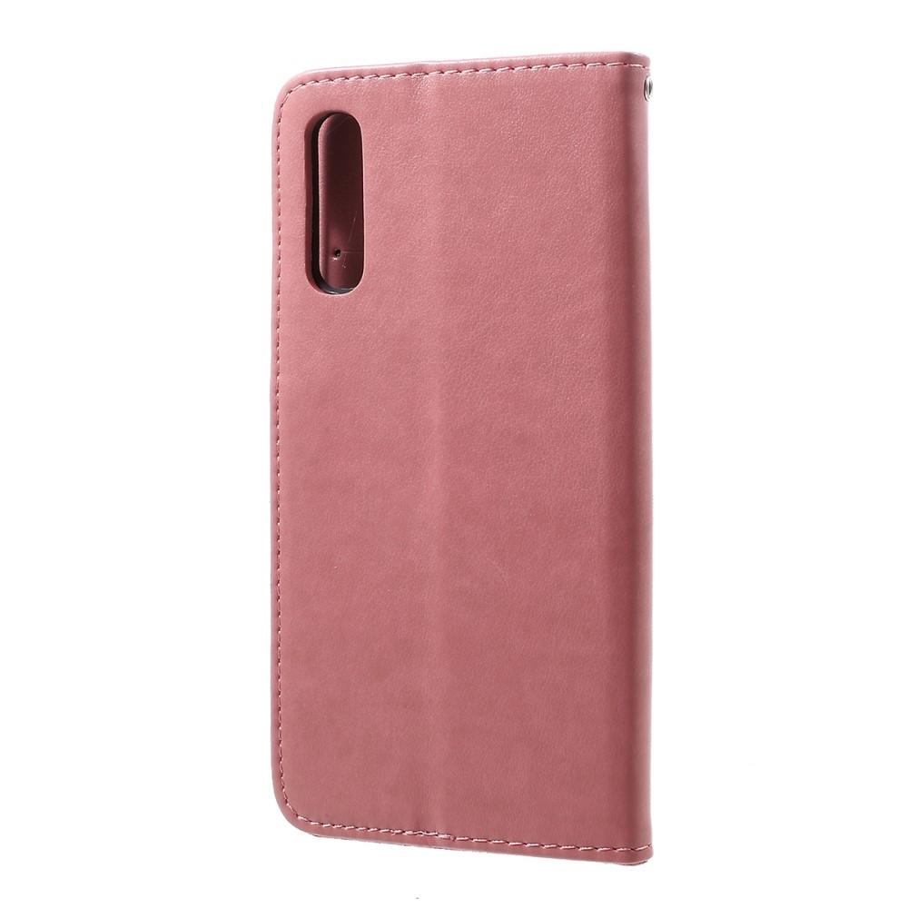 Samsung Galaxy A50 Leather Cover Imprinted Butterflies Pink