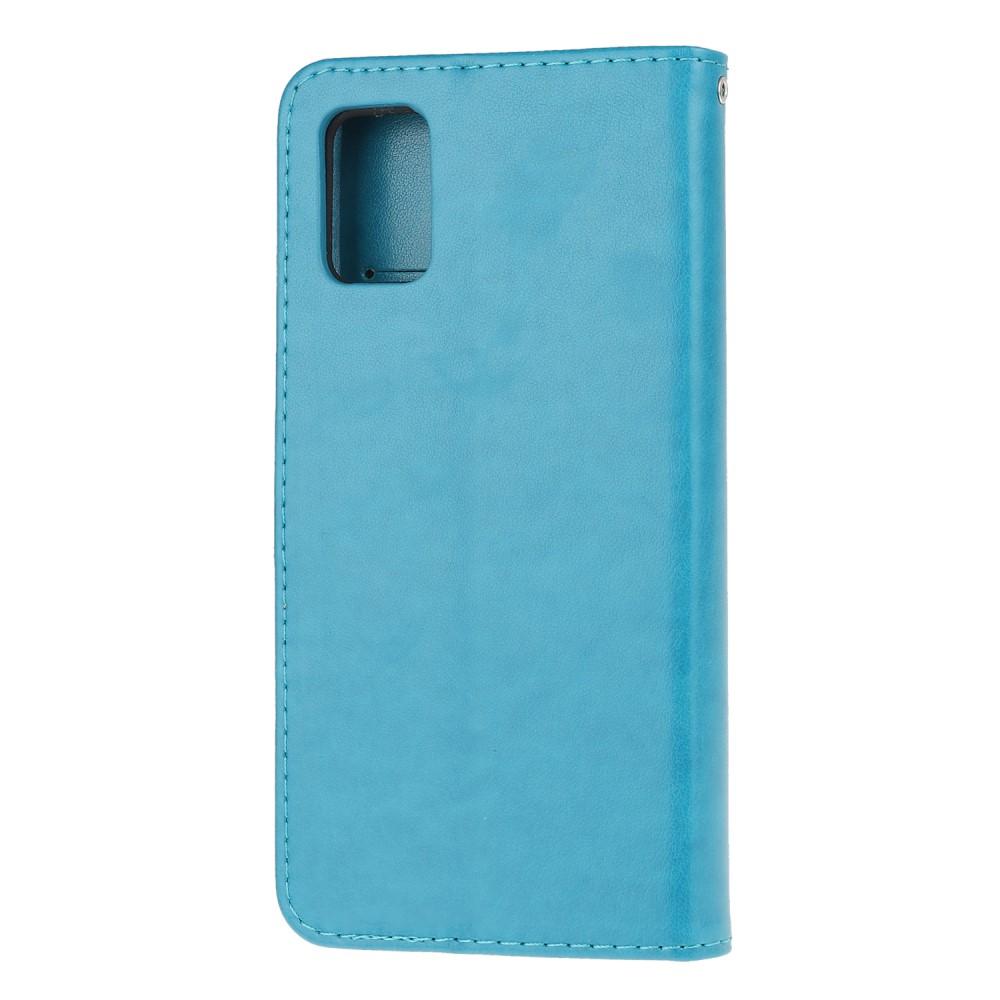 Samsung Galaxy A51 Leather Cover Imprinted Butterflies Blue