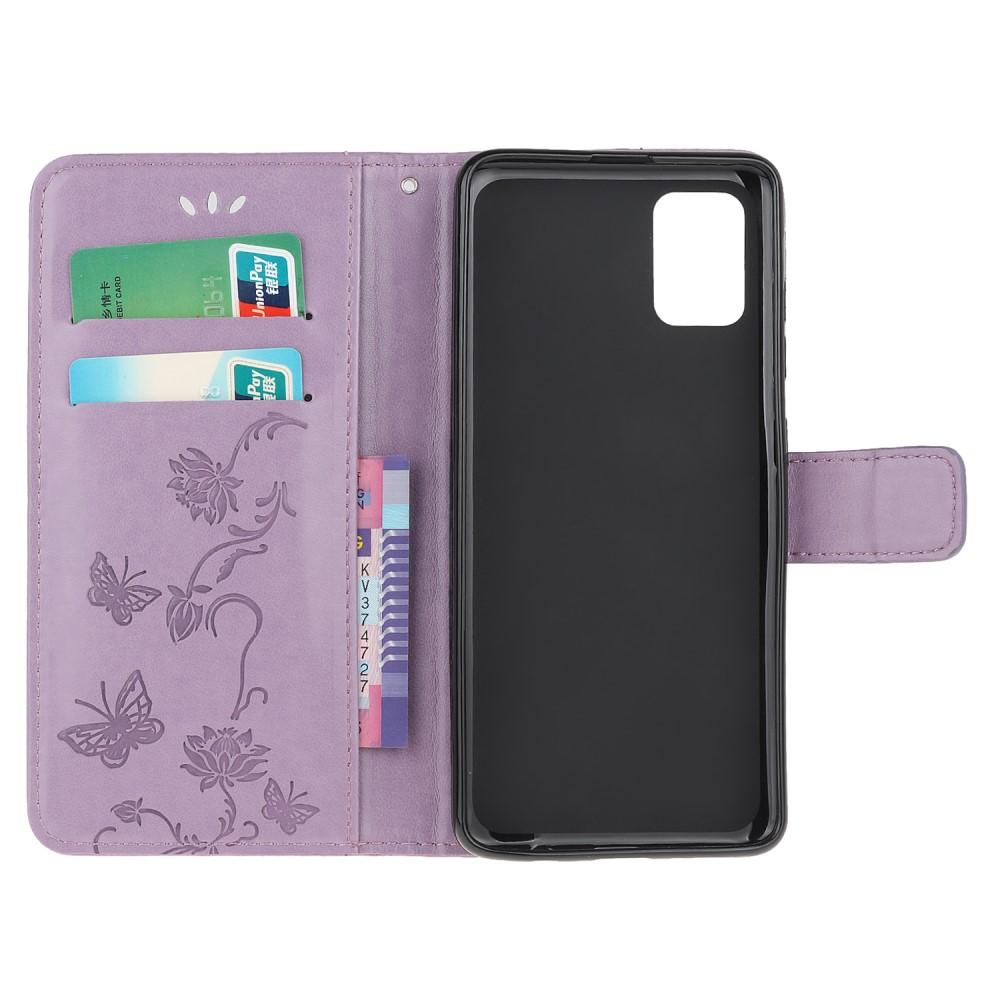 Samsung Galaxy A51 Leather Cover Imprinted Butterflies Purple