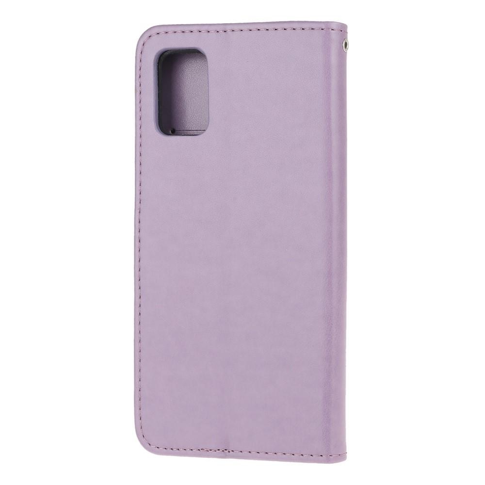 Samsung Galaxy A51 Leather Cover Imprinted Butterflies Purple