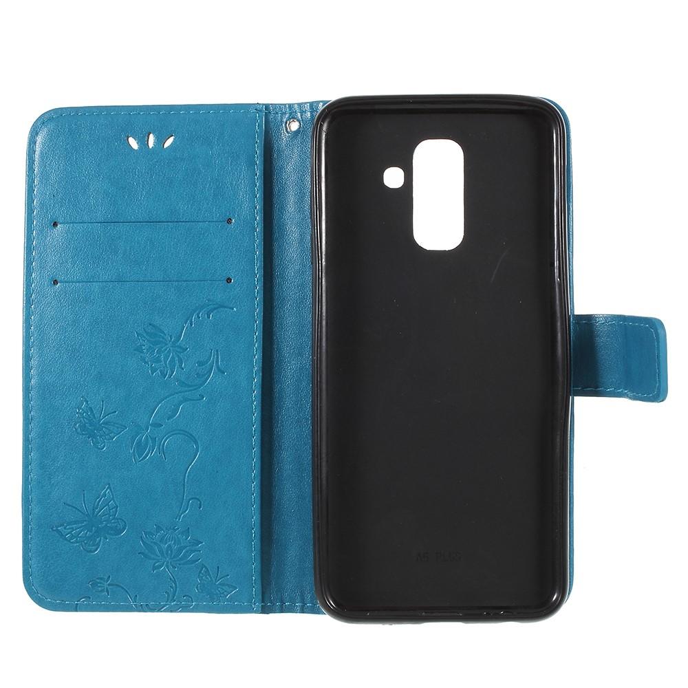 Samsung Galaxy A6 2018 Leather Cover Imprinted Butterflies Blue