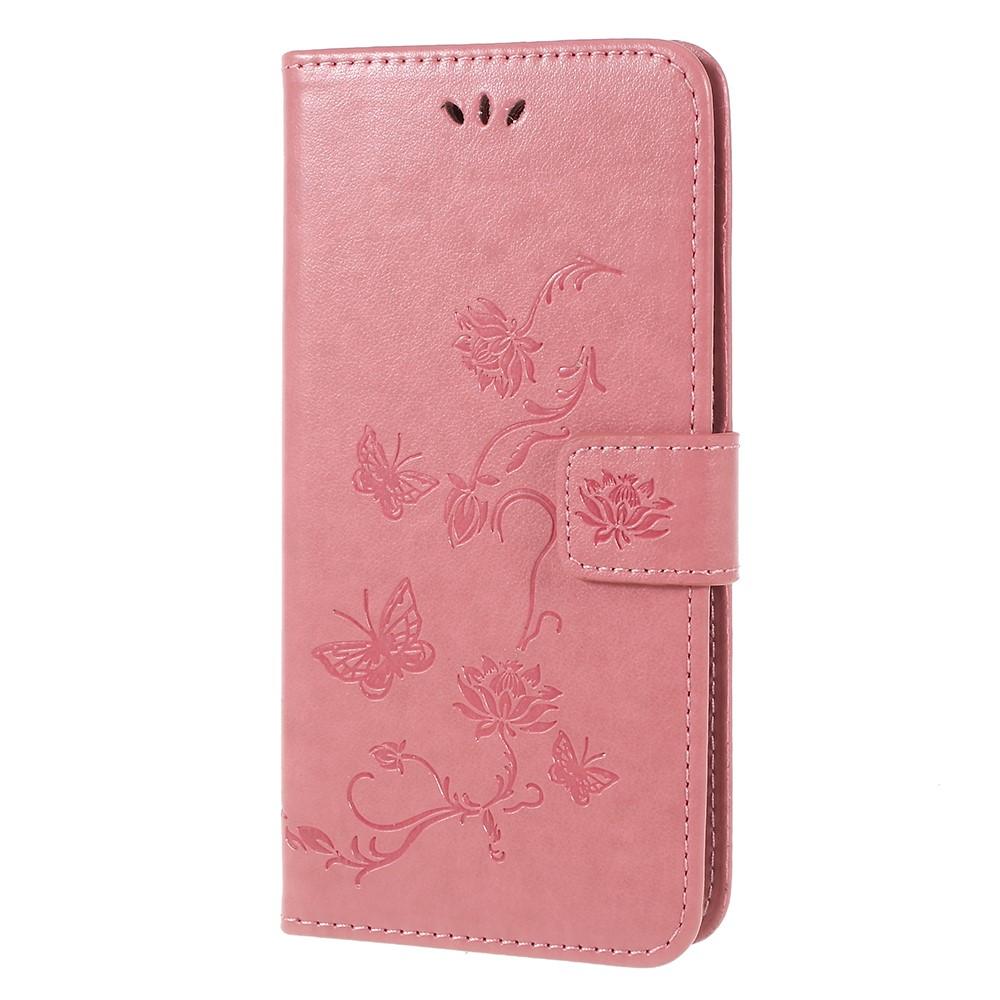 Samsung Galaxy A6 2018 Leather Cover Imprinted Butterflies Pink