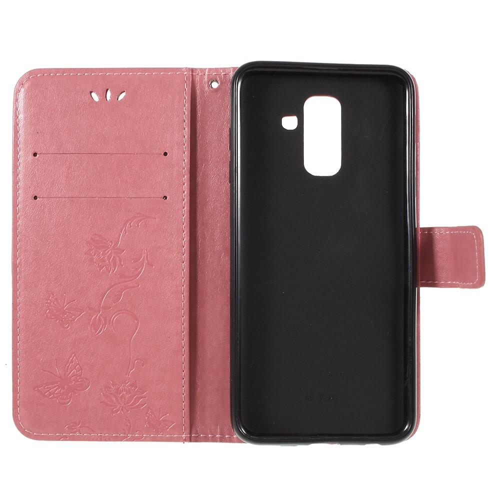 Samsung Galaxy A6 2018 Leather Cover Imprinted Butterflies Pink