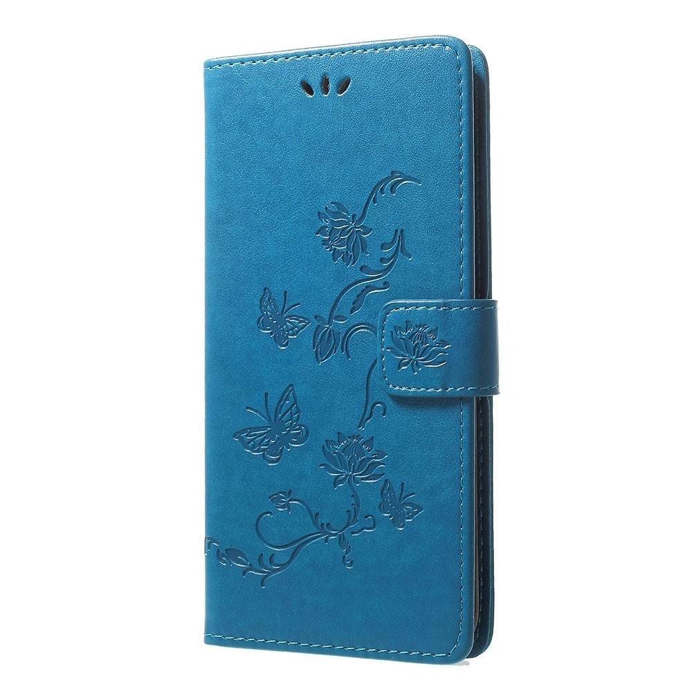 Samsung Galaxy A70 Leather Cover Imprinted Butterflies Blue