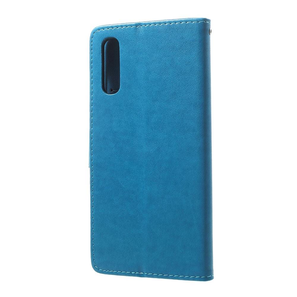Samsung Galaxy A70 Leather Cover Imprinted Butterflies Blue