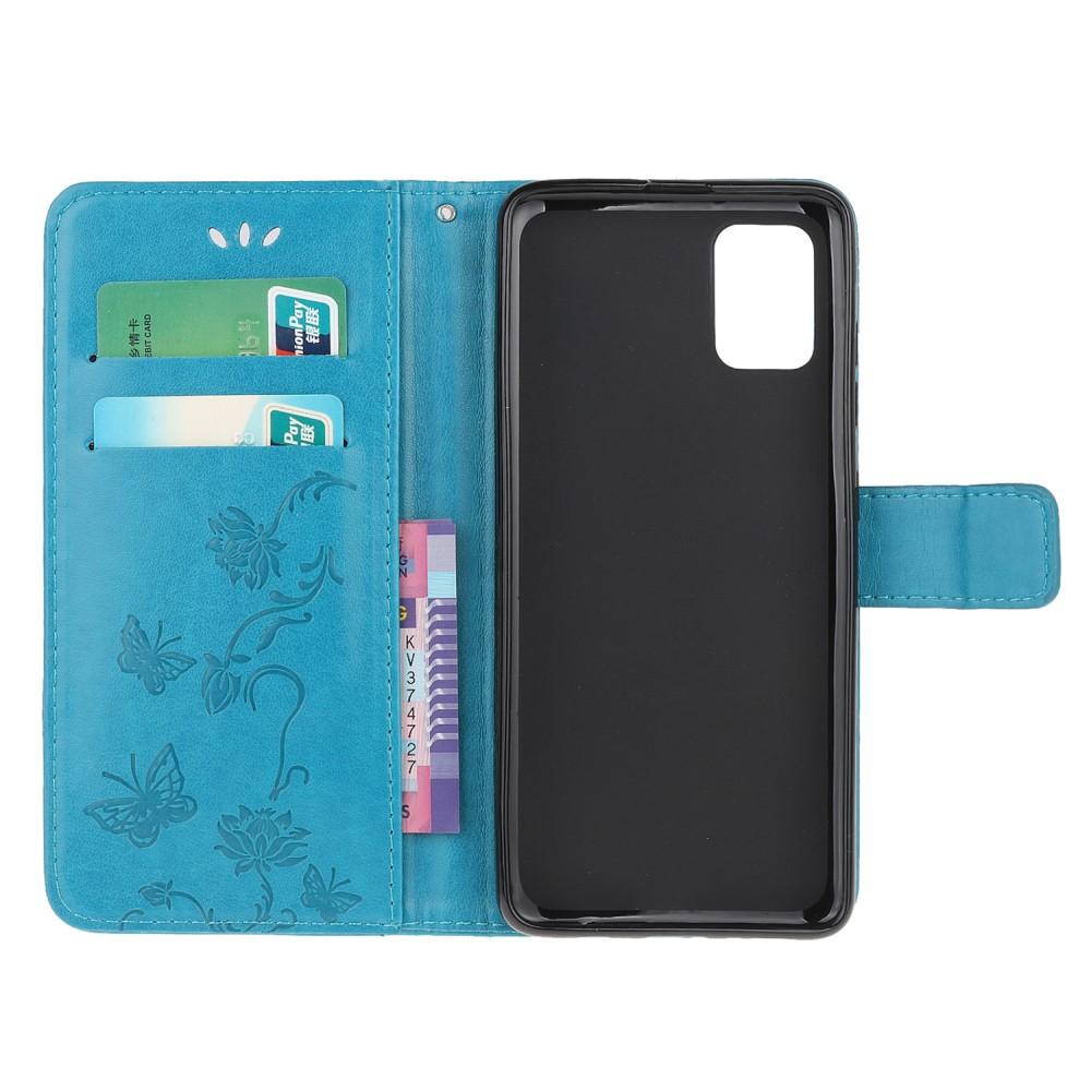 Samsung Galaxy A71 Leather Cover Imprinted Butterflies Blue