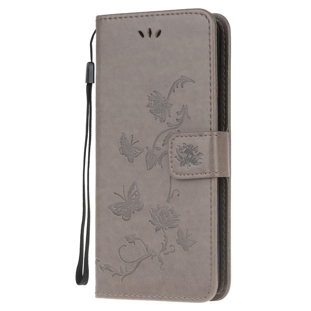 Samsung Galaxy A71 Leather Cover Imprinted Butterflies Grey