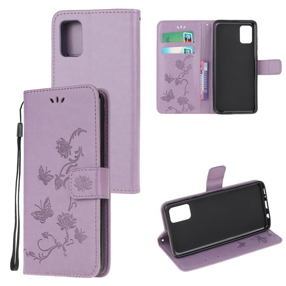 Samsung Galaxy A71 Leather Cover Imprinted Butterflies Purple