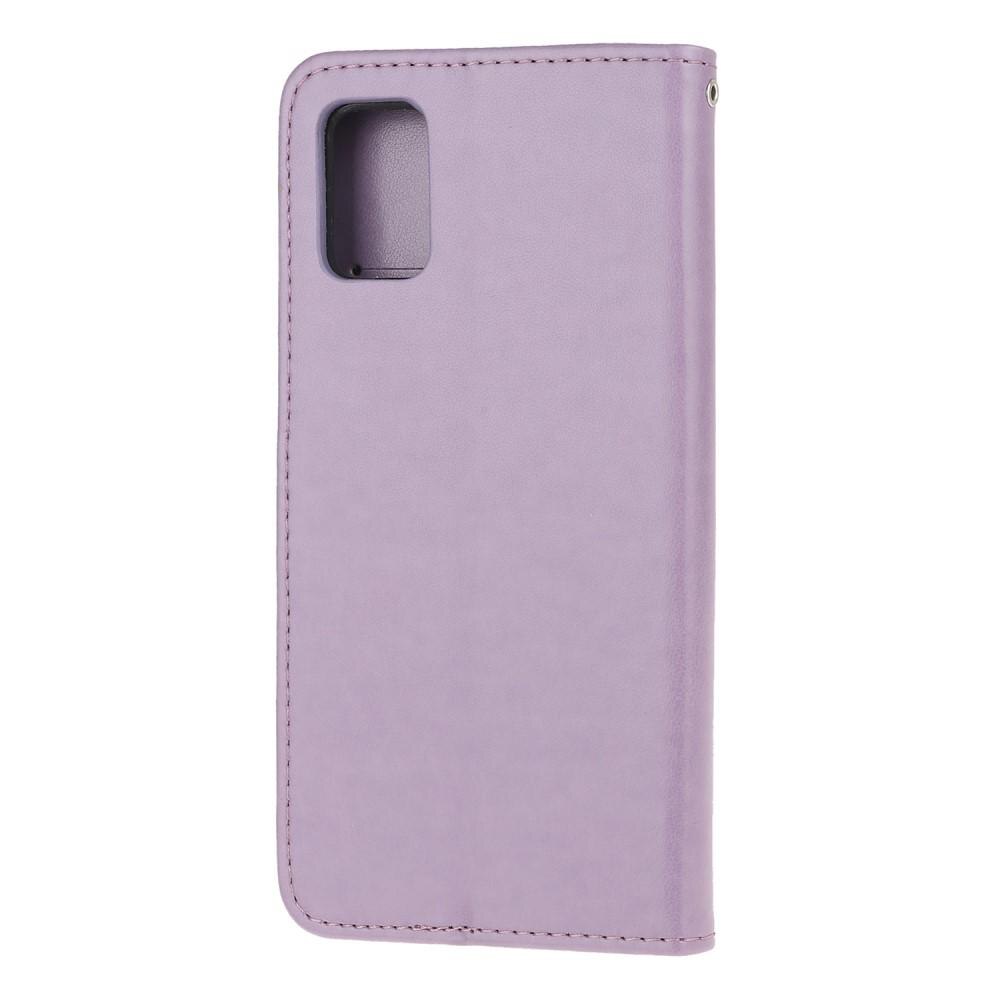 Samsung Galaxy A71 Leather Cover Imprinted Butterflies Purple