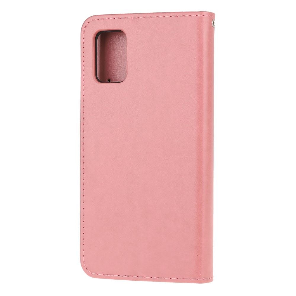 Samsung Galaxy A71 Leather Cover Imprinted Butterflies Pink