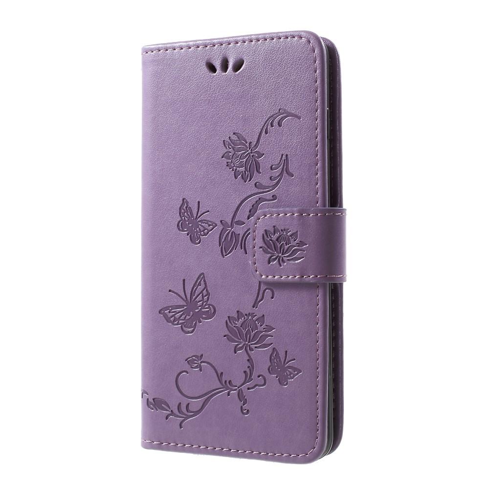 Samsung Galaxy S10 Leather Cover Imprinted Butterflies Purple