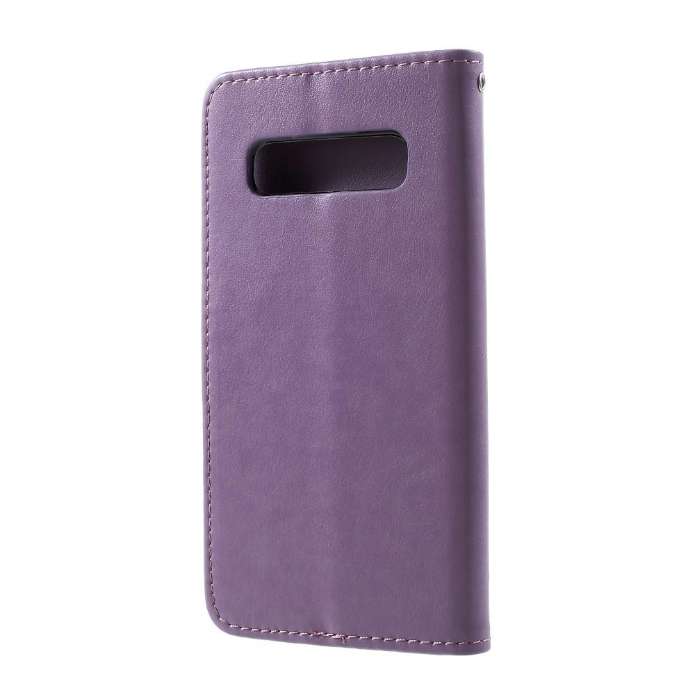 Samsung Galaxy S10 Leather Cover Imprinted Butterflies Purple